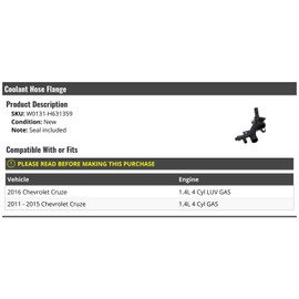 Coolant Hose Flange with Seal - Compatible with 2011-2016 Chevy Cruze