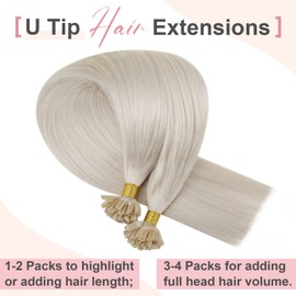 Easyouth Keratin U Tips Real Hair Pre Bonded Nail Tip Real Hair Colour White Blonde 22 Inches 50 g / 50 Pieces Keratin Bonding Extensions Remy Human Hair