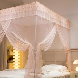 naturetalk Bed Canopy, Princess Bed Curtain Net for Girls & Adults，Rectangle Lace Dome Netting (Champagne, 71" W x 79" L, Three-Doors)