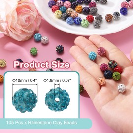 sourcing map 105 Pcs 10mm Rhinestone Clay Beads for Jewelry Making Clay Disco Ball Bead Bulk Sparkle Rhinestone Spacer Beads for Bracelet Necklace Earring Crafting DIY Decoration, Blue