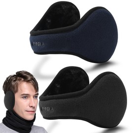 Eyegla Winter Ear Muffs for Men Foldable Cold Weather Earmuffs Fleece Adjustable Ear Warmers Behind The Head Ear Muffs Black/Navy Blue,2Pack
