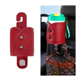 FALVFUN Car Seat Back Cup Holder Hook, Multifunctional Lether Vehicle Headrest Hanging Organizer with Hook, Portable Automotive Water Cup Storage Hanger Accessories, Universal Fit (Red)