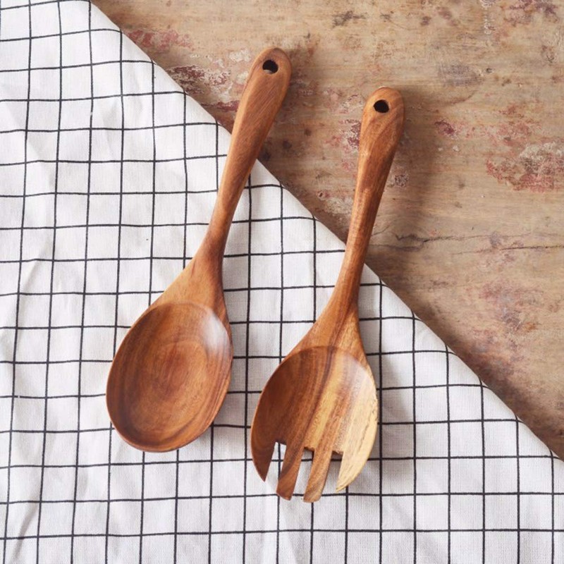 Leikance Wooden Salad Servers Salad Spoon Fork Cooking Utensils Set