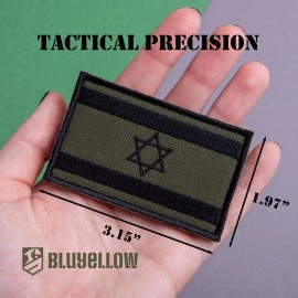 bluyellow 2 pcs Israel Flag Patch Set, Embroidered Israeli Flag Olive Drab