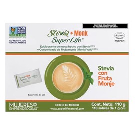 Super Life Stevia con Fruta del Monje Endulzante 110 Sobres de 1 g