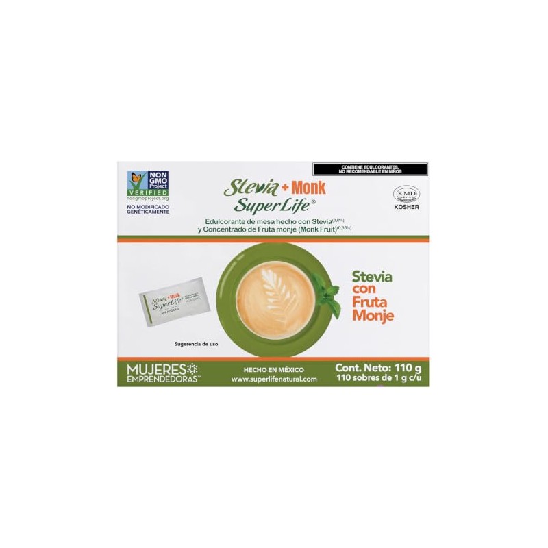 Super Life Stevia con Fruta del Monje Endulzante 110 Sobres
