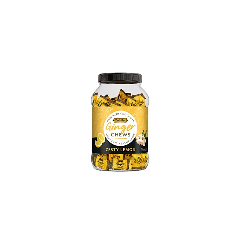 Bali's Best Ginger Chews, Zesty Lemon Flavor, 1 Pound Jar,