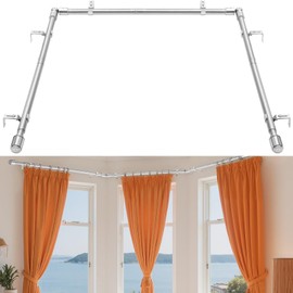 Anndason 1 Inch Bay Window Curtain Rods Corner Curtain Rods Set 30-76 Inch Center Rod for Windows 16-40 Inch Side Rods,Curtain Rods Set (Silver)