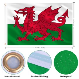 AhfuLife Wales Flag 3x5 Ft, Large Wales Flag for Outside - Double Side with Brass Eyelets for Olympic Party Decorations, Bar Garden Street Decoration Indoor Outdoor