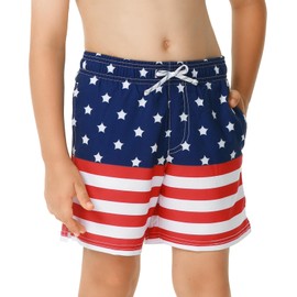 HODOSPORTS Traje de baño para niños con Bolsillos, Bandera Rojo/Blanco-Americana, 6 Años
