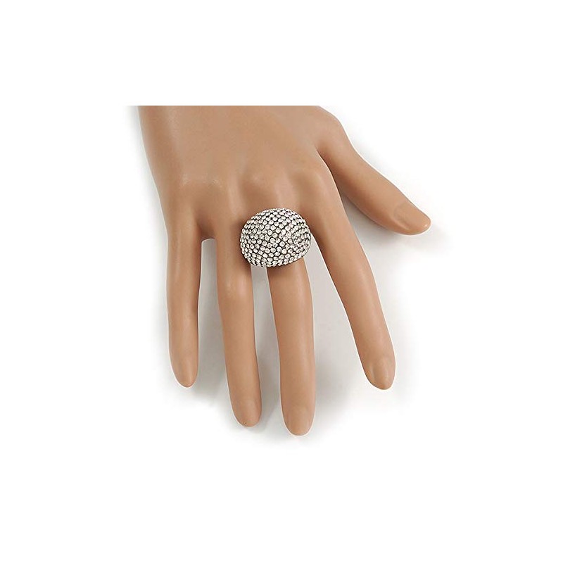 Avalaya Pave Set Crystal Dome Shape Ring/Black Tone Metal/ 27mm