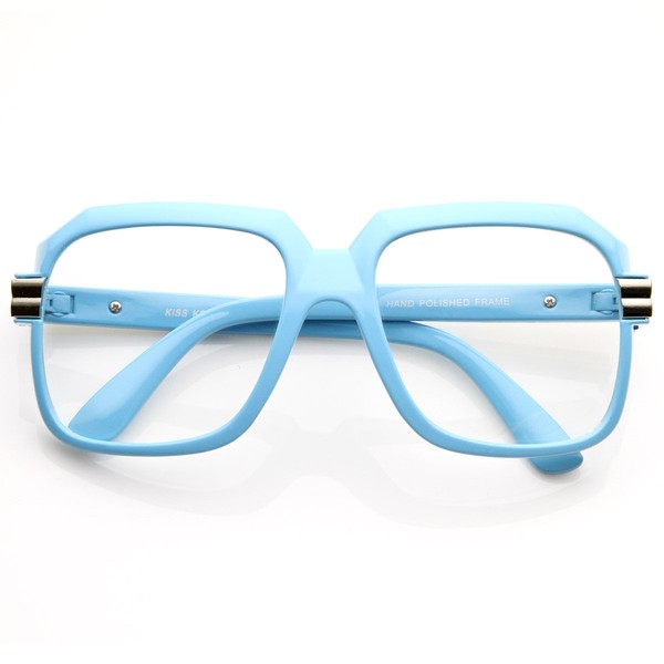 Large Color Coated Square Oversized Hip Hop Clear Lens Glasses (Blue)
