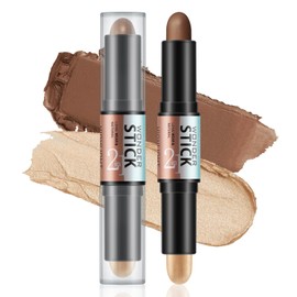Apooliy 2pcs 2-in-1 Cream Contour & Highlighter Sticks,Non-Greasy Bronzing and Illuminating Makeup,Sculpt 3D Effects,Easy-Blend Contour Pen,High Pigment