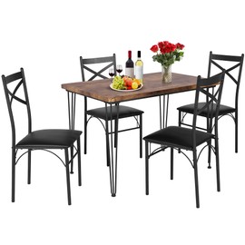 VECELO Kitchen Dining Room Table Set with 4 Chairs for Small Space, Apartment,Metal Steel Frame