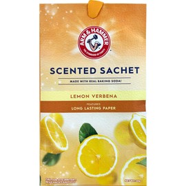 ARM & HAMMER 3 Pack Scented Sachets for Drawers & Closet with Hanging Ribbon, Real Baking Soda (Lemon Verbena)