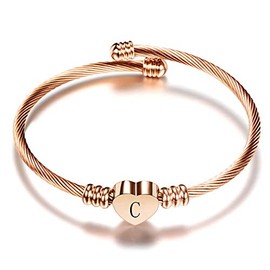 LSxAB Women Rose Gold Initial C Letter Cuff Bracelet Heart Capital Name Alphabet Bangle Wristband Bracelets Expandable