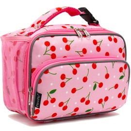 FlowFly Kids Lunch box Insulated Soft Bag Mini Cooler Back to School Thermal Meal Tote Kit for Girls, Boys,Cherry