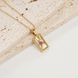 SIXFOX Lovers Tarot Card Necklace for Women, 18k Gold Plated Stainless Steel Lucky Amulet Talisman Pendant Religious Jewelry Gifts Hypoallergenic for Everyday Wear