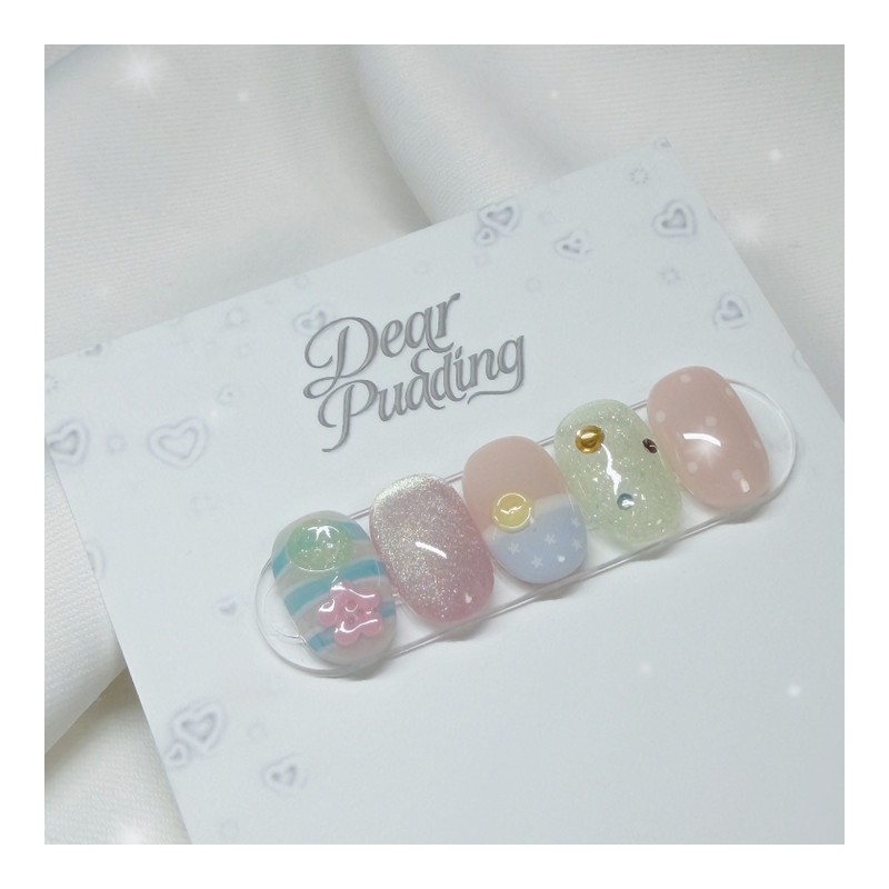 [Handmade Nail Tips] Button Baby Nail Tips - Petit Almond