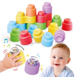 Quercetti - 4145 Momy Soft Happy Sound, 18 pcs Weiche Plastikbausteine Spielzeug für Kinder