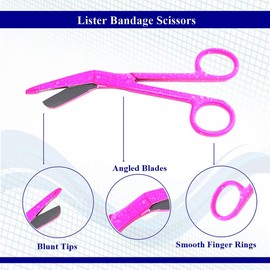 Lister Bandage Scissors 5.5" Nurse Vet Tech Made of Stainless Steel - First Aid, Used For Cutting Gauze, Tape, Clothing Bandages, Vet Wrap Adhesive Removal Nurse RN LPN BSN Gift (PINK DEW DROPS)