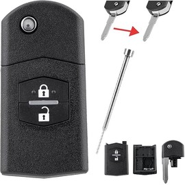 Vailikey Flip For Mazda Car Key Case For Mazda 2, 3, 5, 6, RX-8, MX-5 with Blade Pin Removal Tools (2 Buttons) - Black Plastic Car Key Case Shell