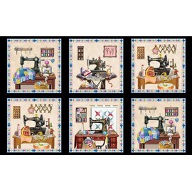 Elizabeth Studios A Stitch in Time ~ Sewing Machine, Fabric Quilt Panel ~ Elizabeth Studio ~ 24"