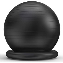 Ball Chair Yoga Ball Chair Exercise Ball Chair with Base for Home Office Desk, Stability Ball & Fitness Ball Seat to Relieve Back Pain, Home Gym Workout Ball for Abs, Pregnancy Ball with Pump - Color: Black, Size: L(23-26ines/58-65cm)