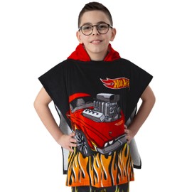 Hot Wheels Badeponcho Kinder, Monster Truck Badeponcho Jungen, Poncho Kinder und Handtuch Kinder Kapuze, Einheitsgröße, Schwarz