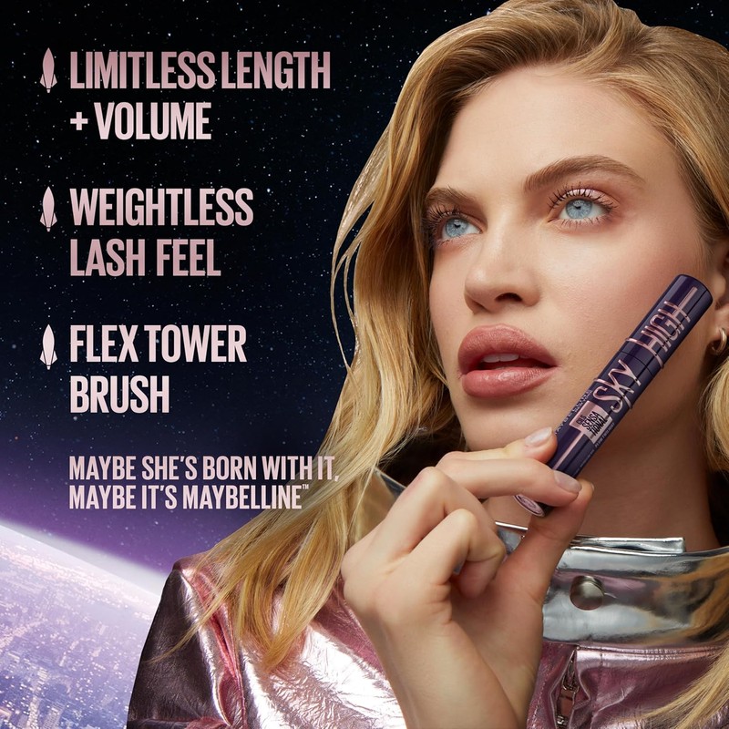 Maybelline Sky High Cosmic Black Máscara de Pestañas, Dura 24H,