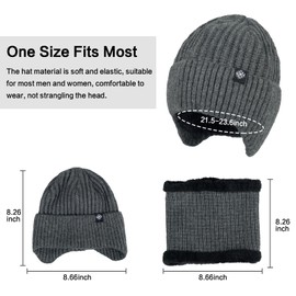 Gorro de invierno con forro polar para exteriores, cálido gorro de punto térmico para hombres y mujeres, #2-Gris, Talla única