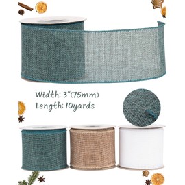 Tekdeere Burlap Ribbon 3 Inch x 10 Yard, Teal Wired Ribbon for Crafts, Gift Wrapping, Wreaths, Bows, Tree Decoration and Outdoor Decoration
