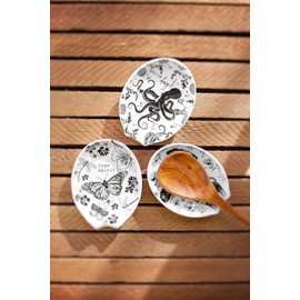 Karma, Boho Spoon Rest, Black and White Ceramic Spoon Rest, Ceramic Spoon Rest for Countertop, Hummingbird