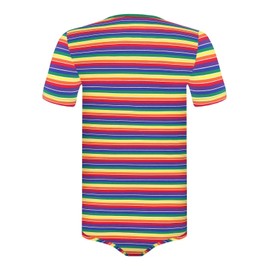 Landofgenie Men Short Sleeve Romper Pajama Tops One Piece Bodysuit Striped Onesie Rainbow XL