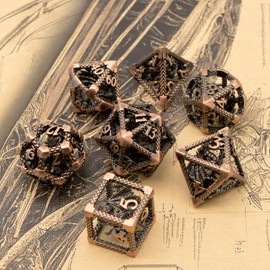 HNCCESG D&D Dice, Dungeons and Dragons Metal Dice Set of 7PC,DND Dice Role Playing D and D Starter Dice for RPG MTG Table Board Games Pathfinder Warhammer Shadowrun Yahtzee (3D-Copper)