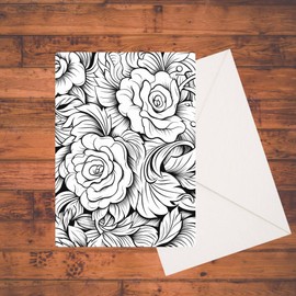 Art Nouveau Style Floral Coloring Card Kit, 5" x 7" Greeting Card Stationary Set, Easy Adult Coloring A7 Cards with Mailing Envelopes, Greeting Cards, DIY Paper Crafting Kit