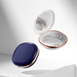 (2pcs)Portable Retainer Case with Mirror – Secure Locking Denture Storage Box for Braces & Aligners – Travel-Friendly Orthodontic Holder (Compact & Hygienic Design) - Color: Braces box with mirror-blue