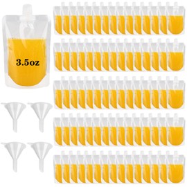 120 Pcs Plastic Flasks,3.5 Oz Drink Reusable Plastic Pouches Leak-Proof Juice Pouches Bags with 4 Funnels for Travel Outdoor Sports, Concerts, Events