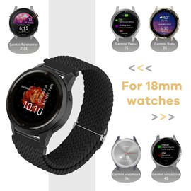 EverAct 18mm Braided Stretchy Nylon Watch Straps Compatible with Garmin Vivoactive 4S, Garmin Vivoactive 3S, Garmin Venu 2S/Venu 3S,Soft Elastic Fabric Wristband for Forerunner 255S/ 255S Music/ 265S