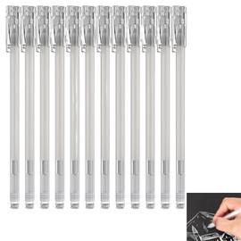 Omeblos White Gel Pen, 12Pcs White Ink Pen Set, 0.6mm Point Gel Pen, for Artists Highlight Rollerball Pen for Black Paper Drawing, Sketching, Illustration, Journaling