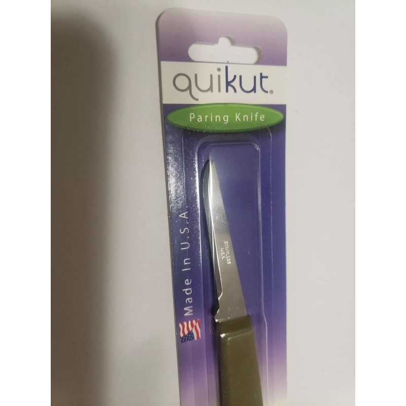 Pampered Chef Quikut Paring Knife Olive Green Handle 2.5" Blade