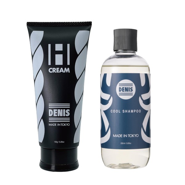 DENIS SS COOL SHAMPOO 10.8 fl oz (290 ml) (Cool Feeling/Scalp Care) Made in Tokyo Dennis S Shampoo No Conditioner Needed ◇ Easy To Carry One-Touch Cap [GYM, SURF, Travel] Sauna Hat, Shampoo (SS Cool (Moisturizing Cream Set))