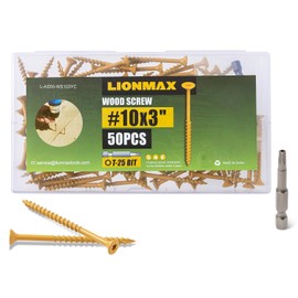 LIONMAX Deck Screws 3 Inch, Wood Screws #10 x 3", 50 PCS, Rust Resistant, Exterior Epoxy Coated, Outdoor Decking Screws, Torx/Star Drive Head Deck Screw, T25 Star Bit Included, Tan