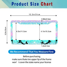 Smoaffly License Plate Frame,Mermaid Fish Scale Wave Tag Decorative Aluminum Metal Cover for Women,U S Canada Standard,Auto Vehicle Accessories 2 Holes with Screw Caps—12x6 Inch