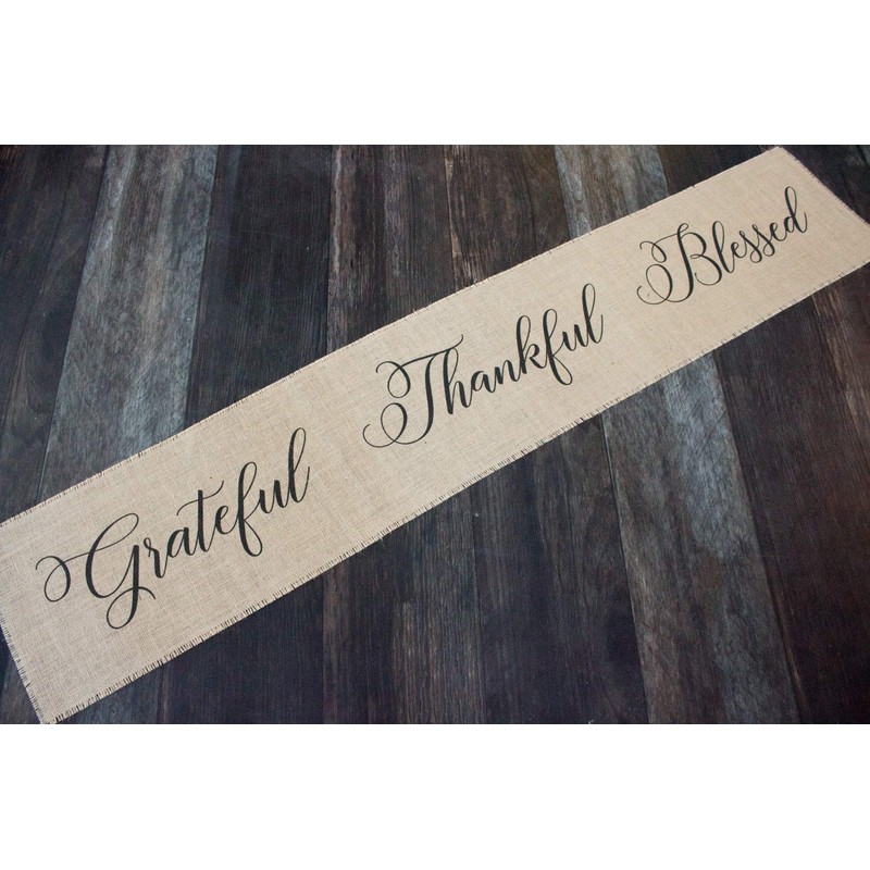 Grateful Thankful Blessed burlap table runner