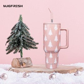 Christmas Gifts for Women, Christmas Tumbler 40 oz Tumbler with Handle and Straw Cup Holder Friendly Insulated Christmas Travel Mug Stainless Steel Water Bottle