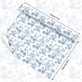 JarThenaAMCS Western Cowgirl Wrapping Paper -Mini Roll- 17 Inch x 32.8Ft Blue Cowgirl Boots Flower Butterfly Gift Wrap Paper for Birthday Baby Shower DIY Crafts
