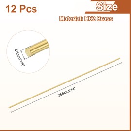sourcing map 12 Pcs 1/8"(3mm) Dia Brass Solid Round Rod, 14"(356mm) Length H62 Brass Lathe Bar Stock Round Brass Rod for DIY Crafts Industry Construction