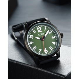 CIVO Men's Watches Easy to Read Watch with Large Numbers Analogue Waterproof Leather Strap Nylon Strap Rubber Band Quartz Watch, C2 Black, Strap.