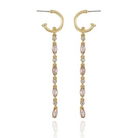 GUESS Open Huggie Hoop Pink Stone Linear Earrings